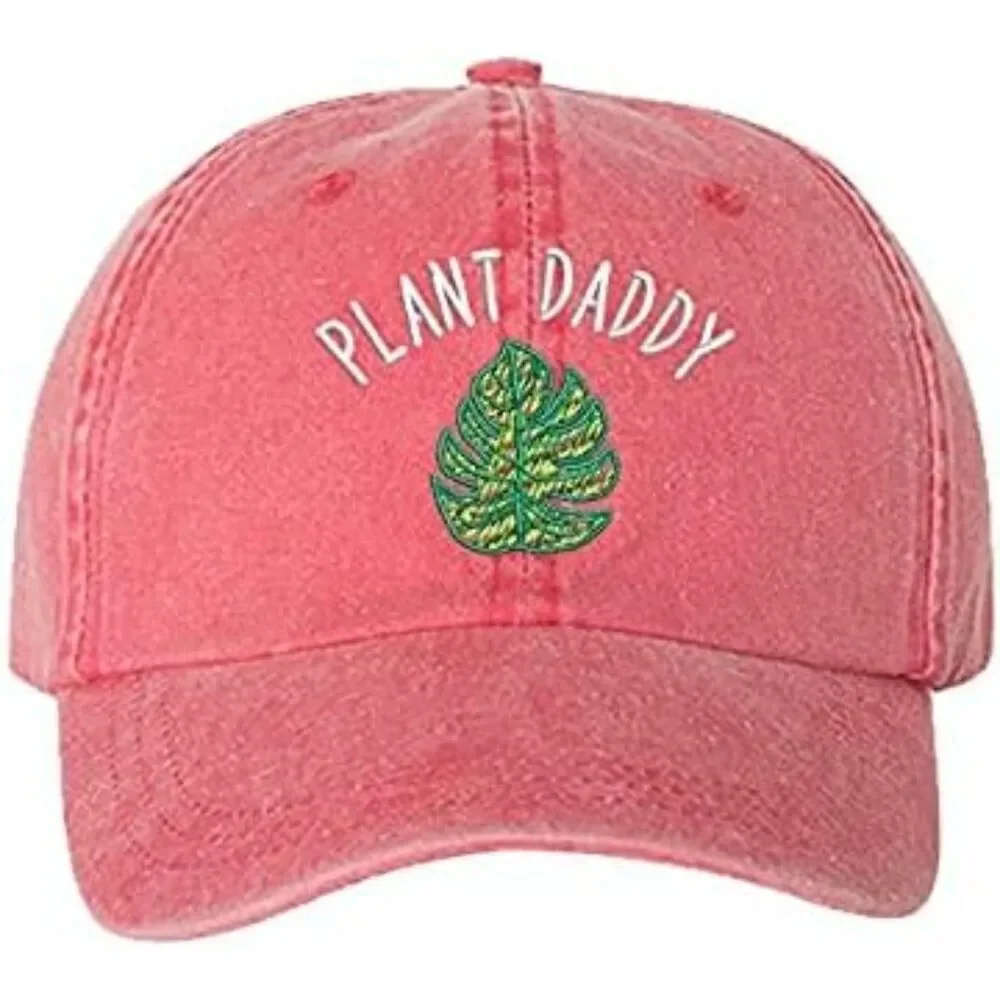 Unisex Red 100% Cotton Plant Daddy Embroidered Adjustable Classic Baseball Cap